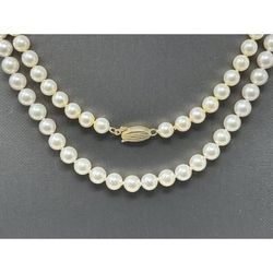 Vintage Japanese Akoya Cultured 6mm Pearl 30" Necklace w/14K YG Clasp