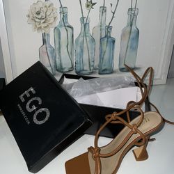 Brand new lace up square toe sculptured heel in tan brown faux leather Never used Size :9