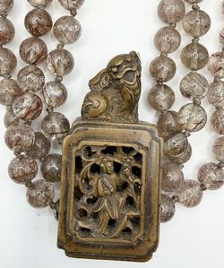 BEAUTIFULLY INTRICATE RUTILATED QUARTZ NECKLACE with CARVED STRIKING PENDANT