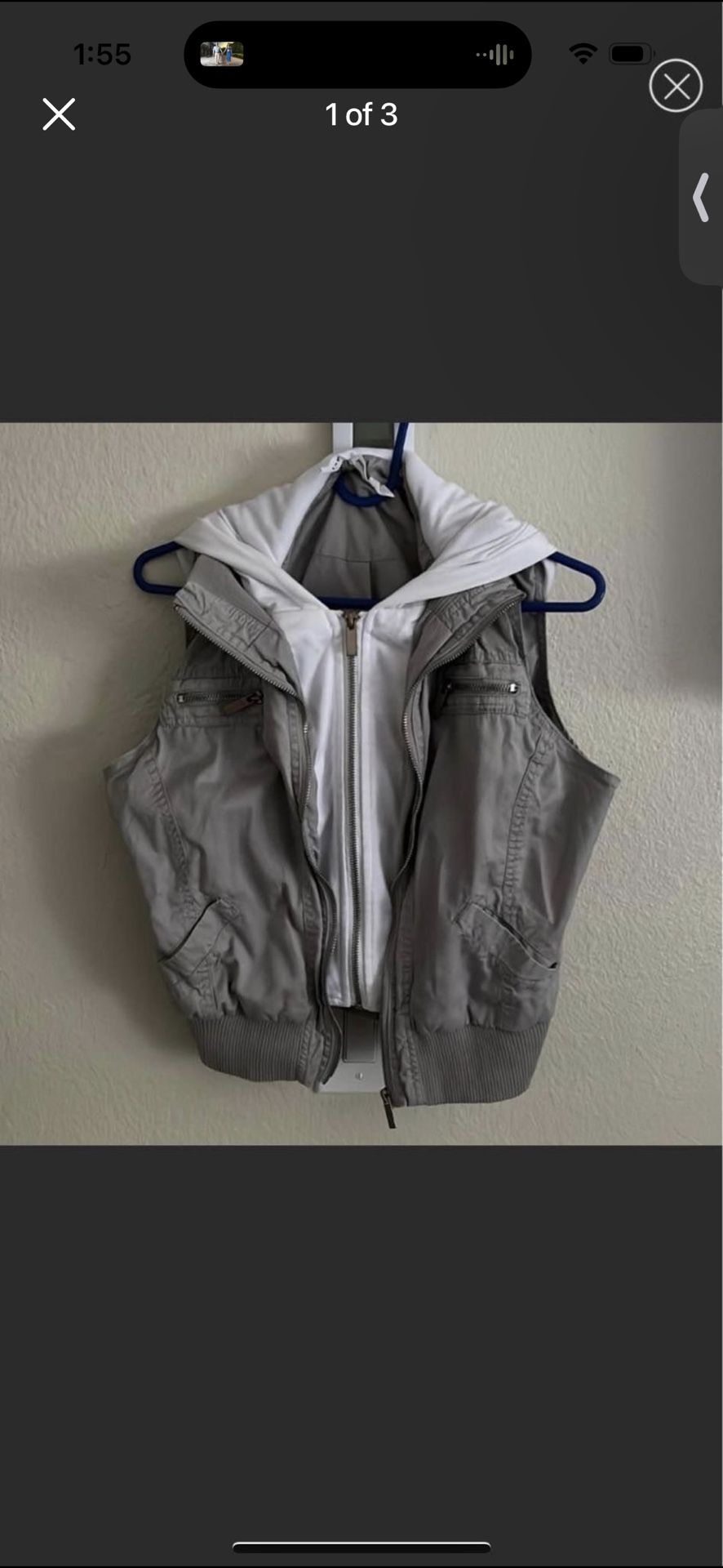 Ashley Outerwear Hooded Gray White Zipper Vest