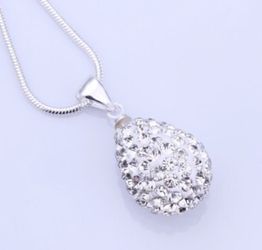 Sterling Silver Crystal Water-Drop Necklace Pendant