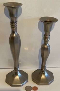 Vintage Set of Silver Metal Candlestick Holders, 9 1/2" Tall, Weighs 2 Pounds, Home Decor, Table Display, Shelf Display, These Can Be Shined Up Even
