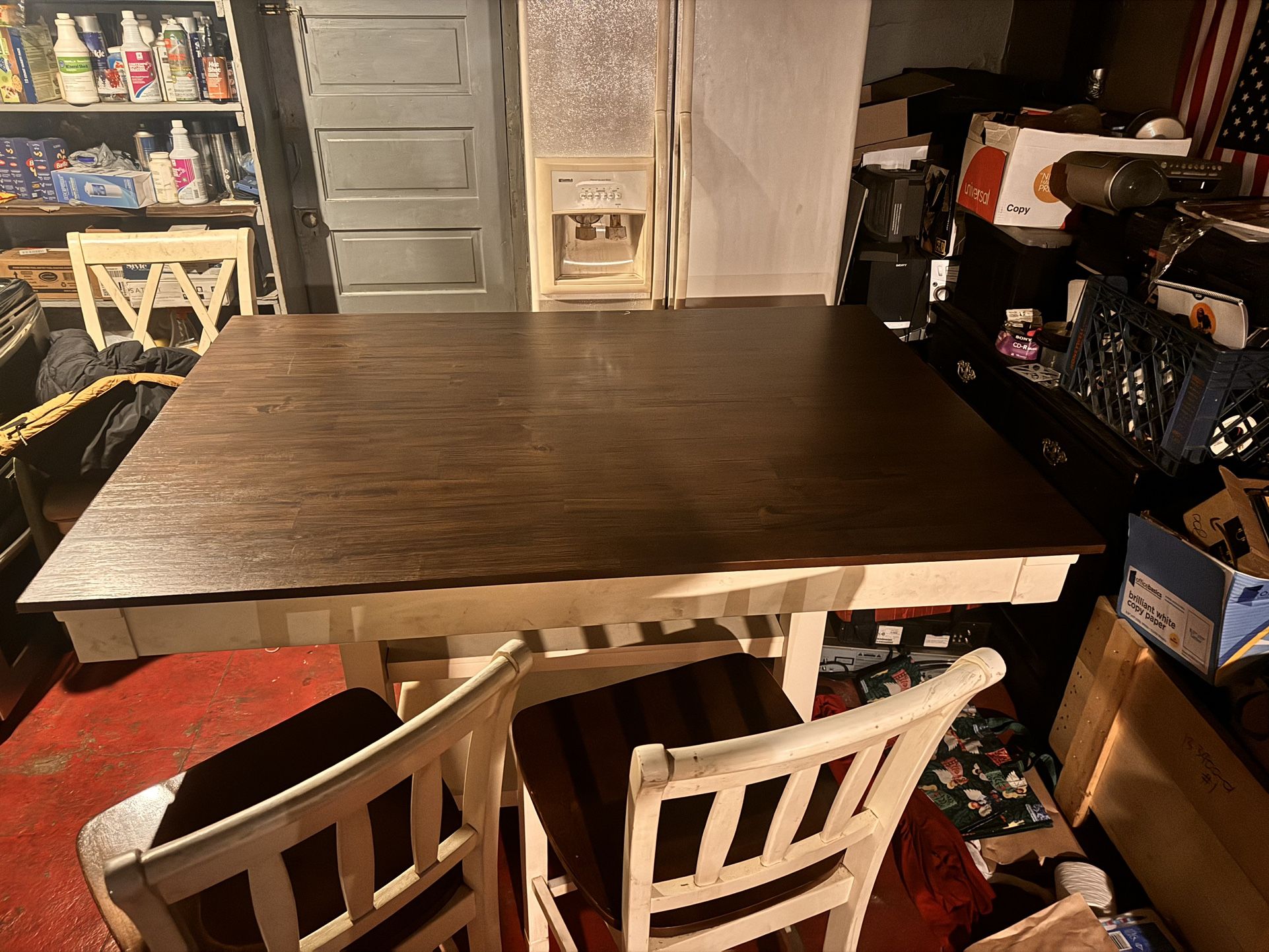 Wood Table w/ End Drawers & Shelves 2 Chairs