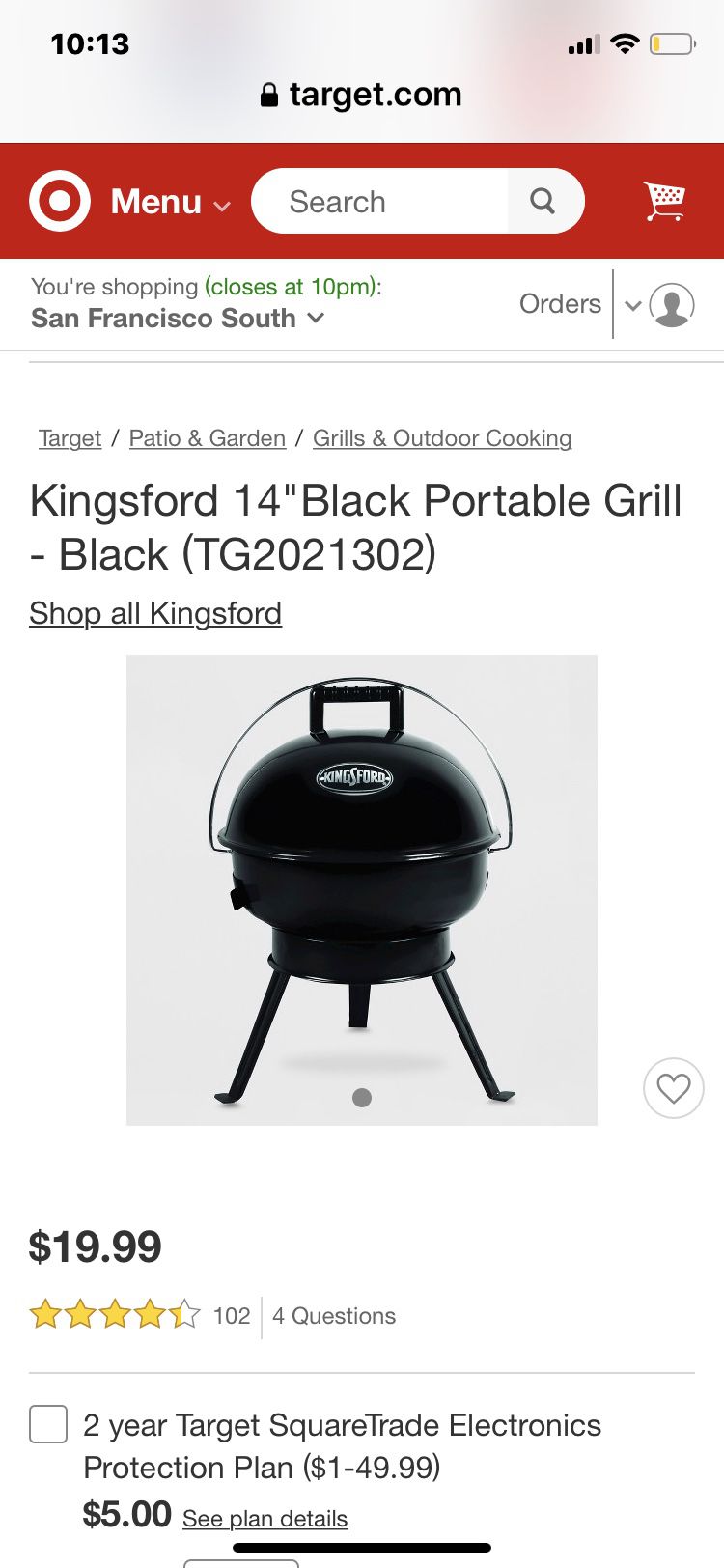 14” black portable grill