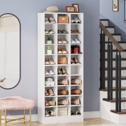 New White 10 Tier Shoe Rack with 30 Cubby Storage Shelves