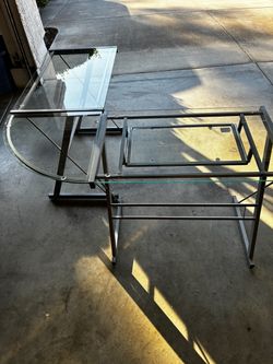 L-Shaped Glass and Metal Desk