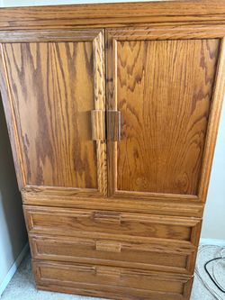 3 Oak Wood Armoires with Drawers