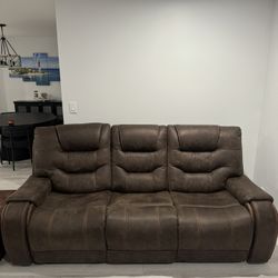 Brown Cloth/Microfiber Reclining 3 Seat Couch