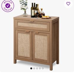 Modern 30” Sideboard Cabinet – Natural Wood + Cane Detail 