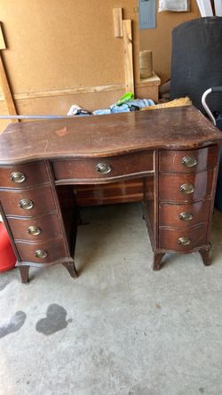 Vintage Wood Kneehole Desk with Drawers