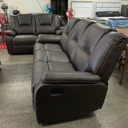 BRAND NEW 2pc Set Breathable Air Leather Manual Reclining Sofa And Loveseat Dark Brown Color 
