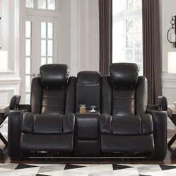 Party Time Midnight LED Power Reclining Sofa with Adjustable Headrest - Luna Furniture (751) 
Party Time Midnight LED Power Reclining Set w