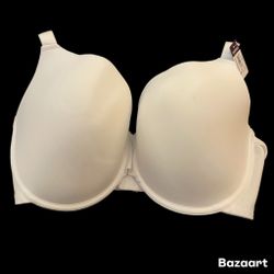 Sz 38DDD White Underwire Padded Plunge T-SHIRT Bra By No Boundaries New