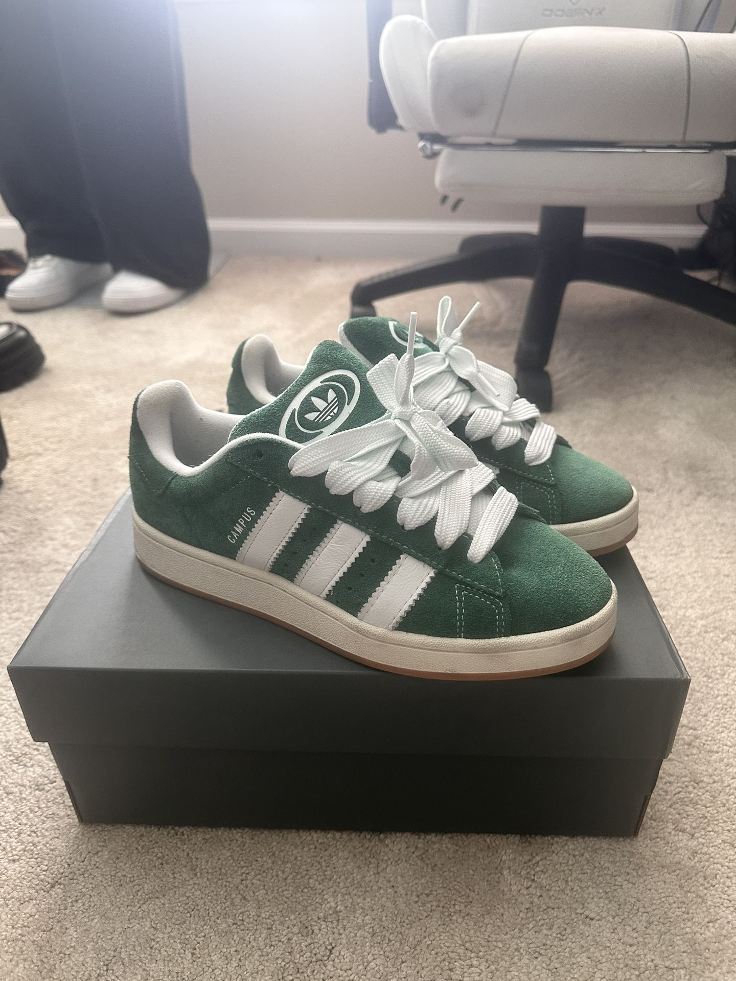 Green Adidas Campus Shoes (Size 9.5)