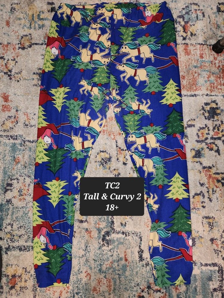 Womans Lularoe TC2  Unicorn Santa Christmas Holiday Leggings