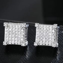 Exquisite Micro Pave 14K White Gold Plated 3D Cubic Zirconia  Men Women 10mm Stud Earrings 