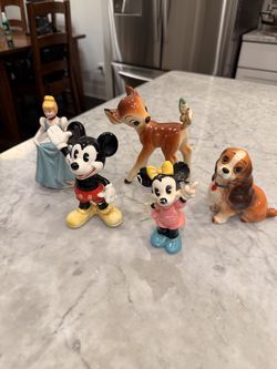 collection of five vintage mid-century ceramic Disney character figurines,