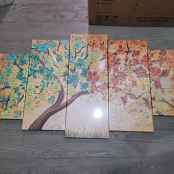 Large 5 Piece Lucky Tree Painting on Canvas