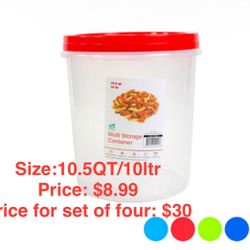 Storage Container 10.5 QT / 10.0L with Screw Top & 4 Color Lids | Clear Bottom | Model #CRYSTAL 9 - 14791