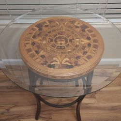 Hand carved wooden Aztec calendar $120