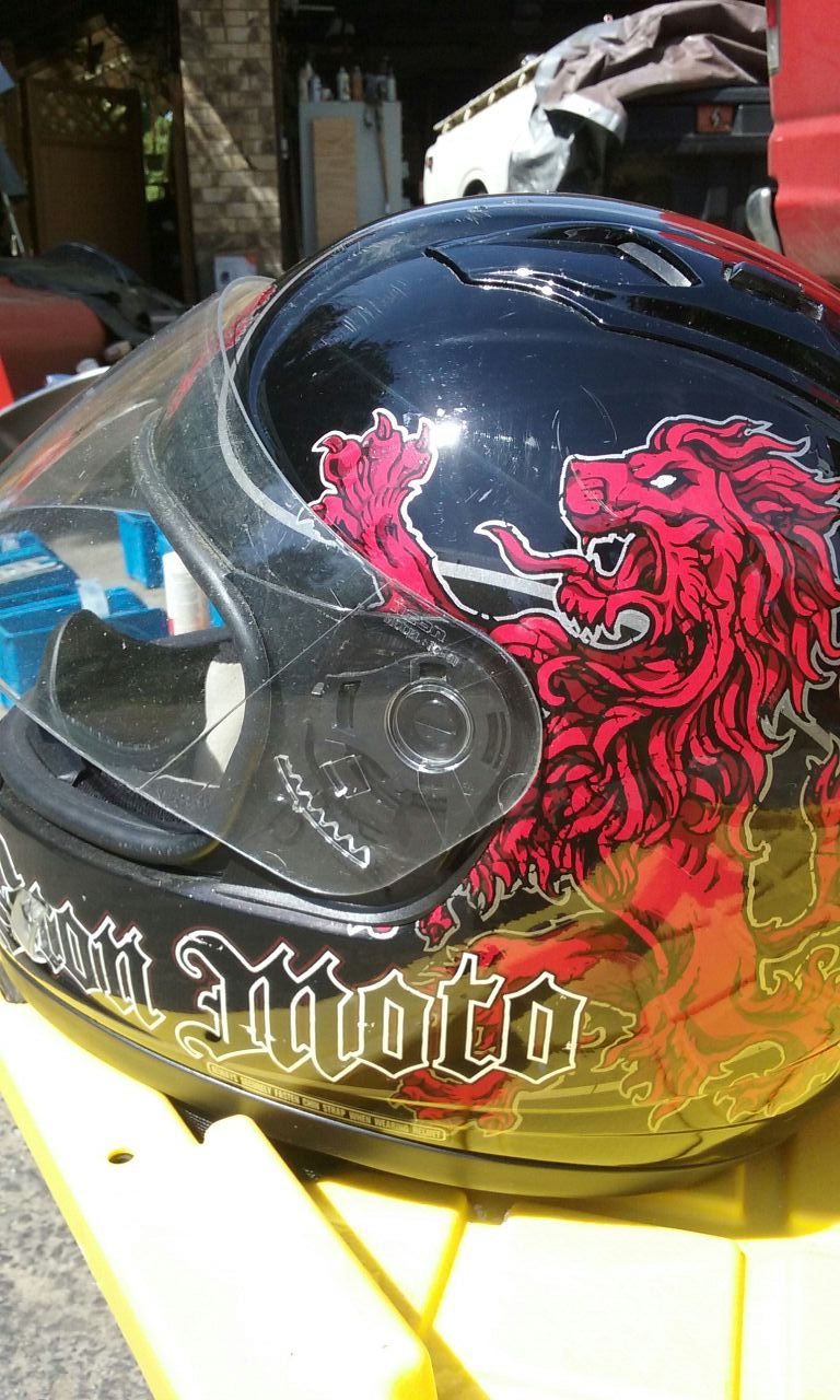 Helmet with sheild. Slide breathers.