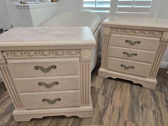 Pair of Wood Nightstands with Carved Detail