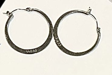 Vintage  "Basic" Silver-Tone Guess Logo Flat Hoop Earrings from G By Guess Earrings