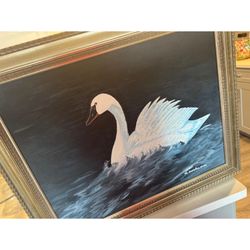 Swan painting with gold frame 