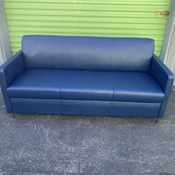 OFS BRANDS Dark Blue 3 Seater Leather Sofa Lounge Waiting Room Seating (2 AVAILABLE)
