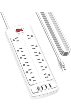 Tcslei 20 Ft Surge Protector Power Strip with 12 Outlets and 4 USB Ports 2700 Joules, 20 Feet Heavy Duty Extension Cord with Multiple Outlets for Home