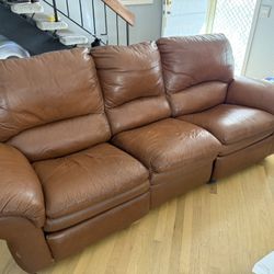 Brown Used Leather Recliner Sofa & Love Seat