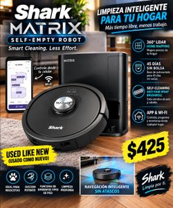 USED LIKE NEW Shark Matrix Self-Emptying Robot Vacuum, Black, RV2310AE
