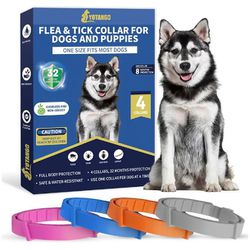 New 4 Pack Flea Collar for Dogs, 8 Months Flea and Tick Collar for Dogs Puppies, Flea and Tick Prevention for Dogs, Adjustable Waterproof 