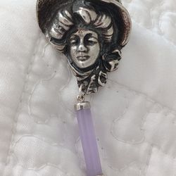 https://offerup.com/redirect/?o=VnRnLk9uZQ== OF A Kind- Sterling Silver" WOMAN IN BONNET" Lavender Jade Pin