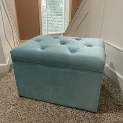 Light Blue Velvet Storage Ottoman Chest
