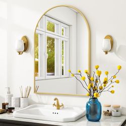 ARCHIE MODERN ARCHED WALL MIRROR GOLD 24 X 36