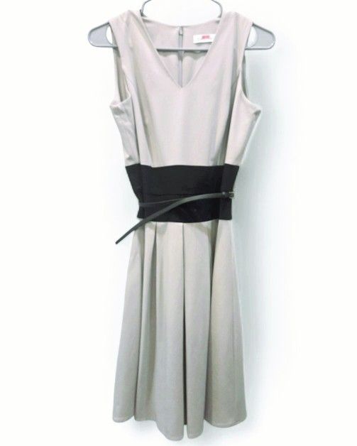 Calvin Klein Taupe & Black Fit-and-Flare Dress