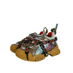 Gucci Flashtrek Gold SEGA Crystal Silver Multi Color Metallic Shoes