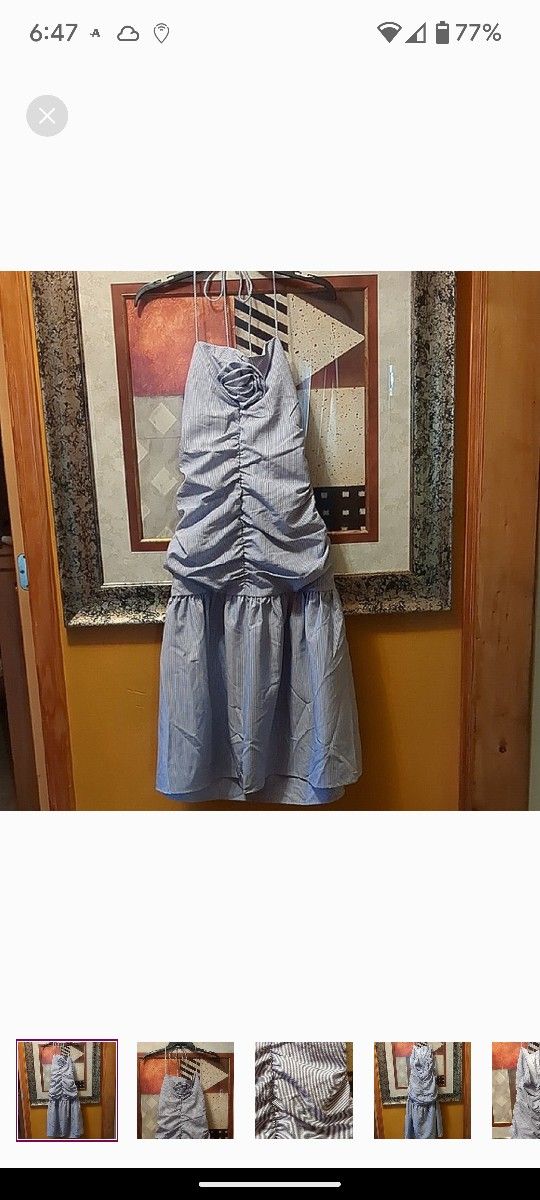 Fourteenth Place Los Angeles Backless Striped Blue Dress