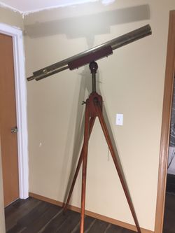 Large Antique Brass Telescope & Tripod