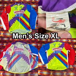 Vintage 90s Aussie Cycling Jersey Men's Size XL Full Zip Long Sleeve Shirt