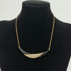 Vintage 1980s Christian Dior Gold-tone Rhinestones & Black Enamel Chain Necklace