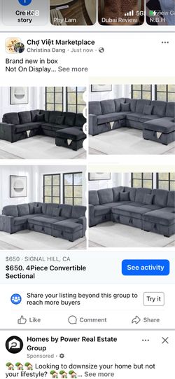 $650. 4Piece Convertible Sectional  Sleeper Sofa ,Chaise Storage ,Sofa Storage & USB Ports