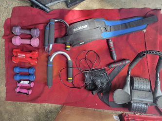 SMALL DUMBBELLS 1s  2s. 3s. 5s  JUMP ROPE  GLOVES BACK BRACE AB ROLLER 
11525 S HALSTED/7111.S WESTERN 
20$  CASH ONLY AS IS