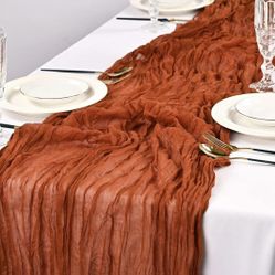 Sage Green & Terracotta Cheese Cloth Table Runners