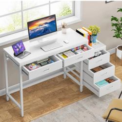 51.18 in. Rectangular Industrial White Wood 5 Drawer Computer Desk Legs Reversible File Cabinet Printer Stand