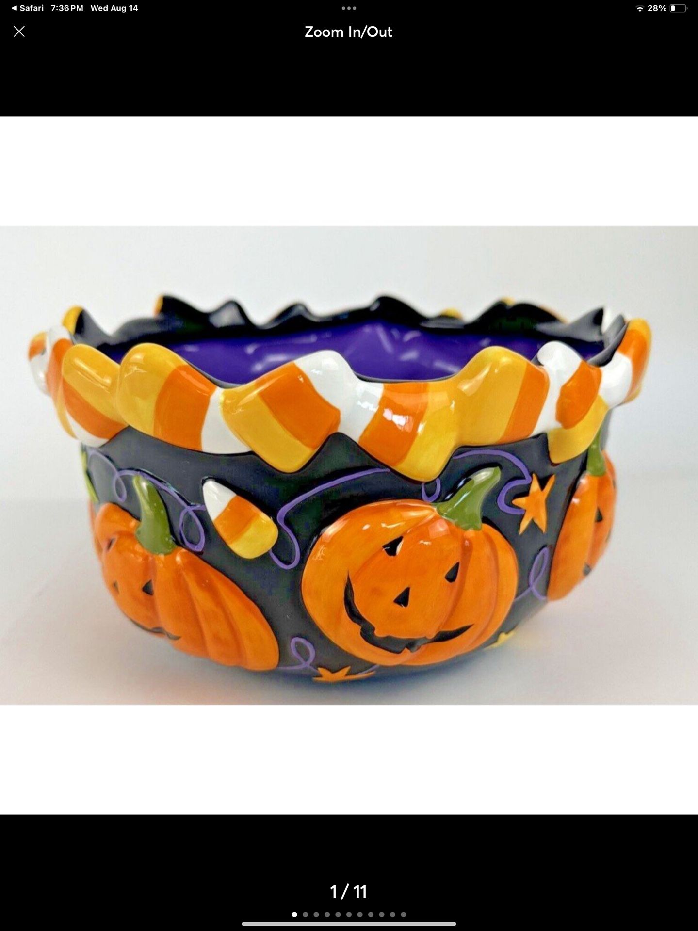Halloween Ceramic Candy Bowl Dish Large 3D Pumpkin Jack O Lantern Candy Corn Retro Vintage Style