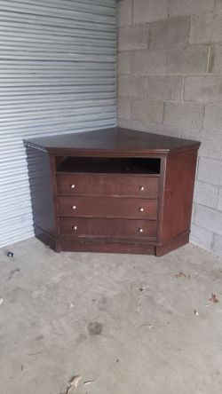Dark Wood Corner TV Stand with Drawers