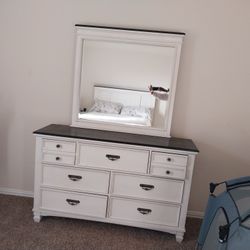 Solid Wood White Dresser w/ Mirror - $300
