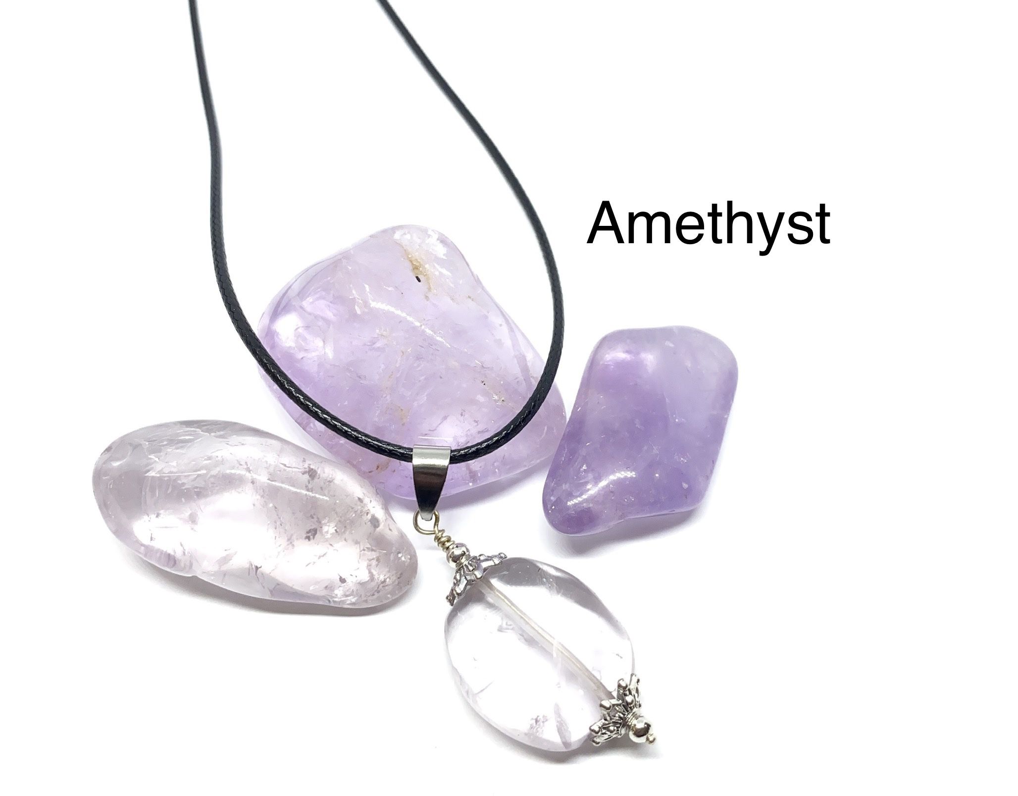 Amethyst Genuine Stones (3 pieces) & Necklace Set